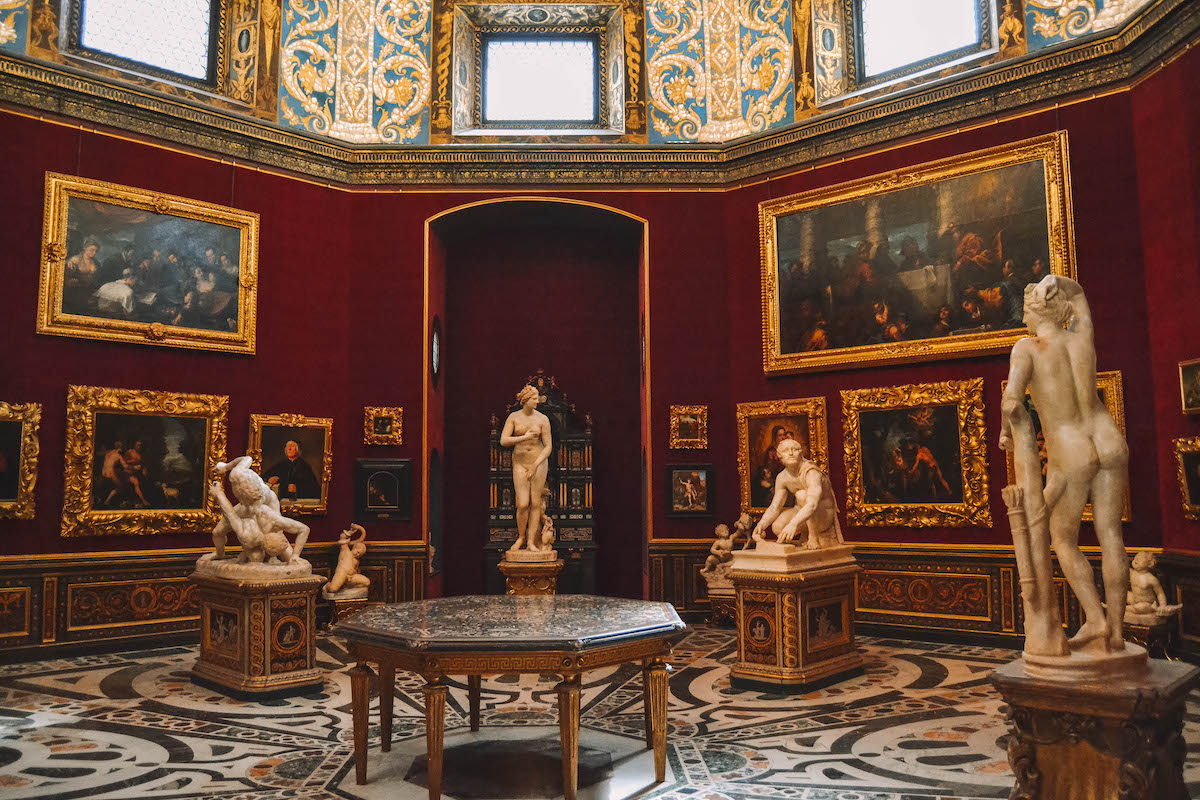 An exhibit inside the Uffizi Gallery