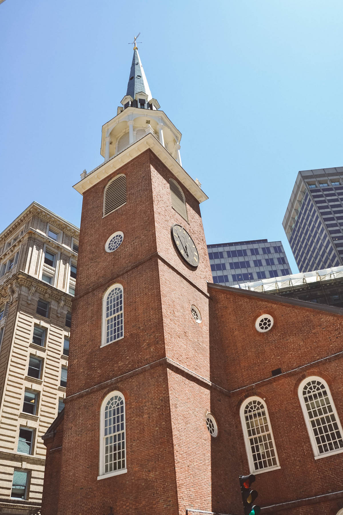 View up at the Old South Meeting House in Boston.