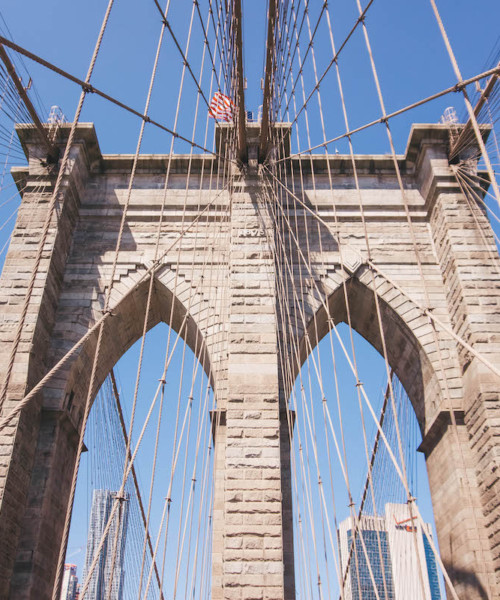 View of the support pillars of the Brooklyn Bridge.