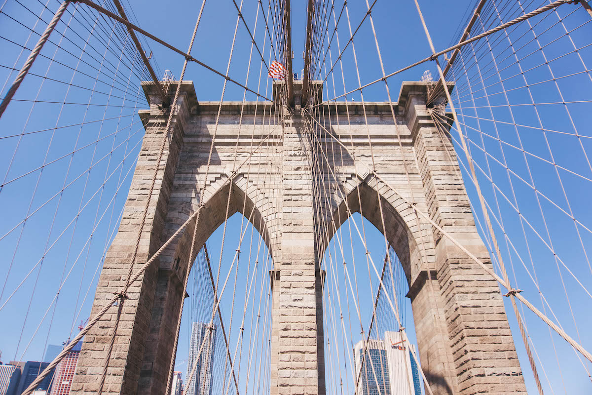 View of the support pillars of the Brooklyn Bridge. 