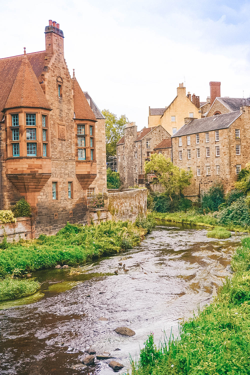 View of the river and houses of Dean Village in Edinburgh. 