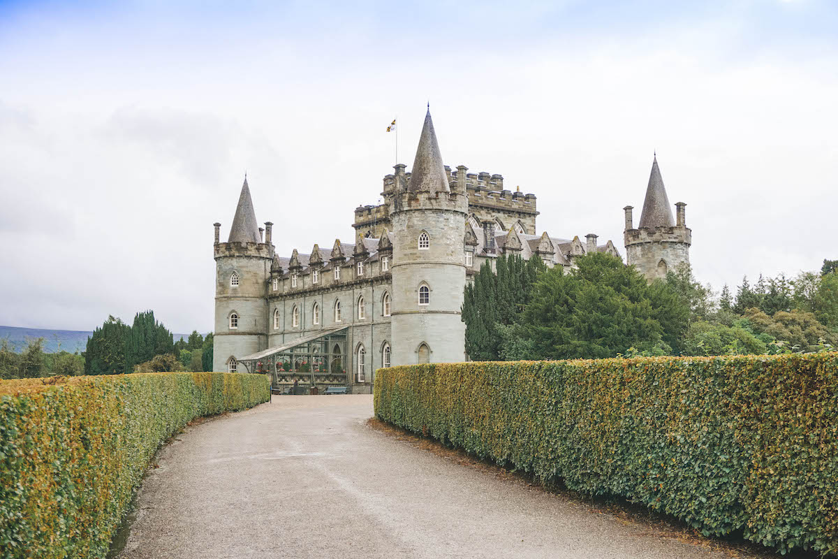 The driveway leading up to Inveraaray Castle in Scotland. 