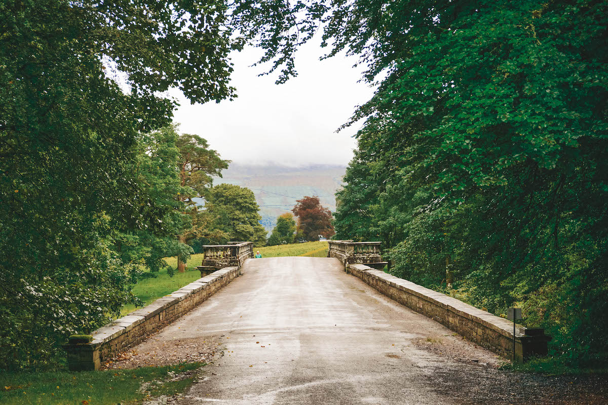 A forest path on the ground of Inveraray Castle in Scotland. 