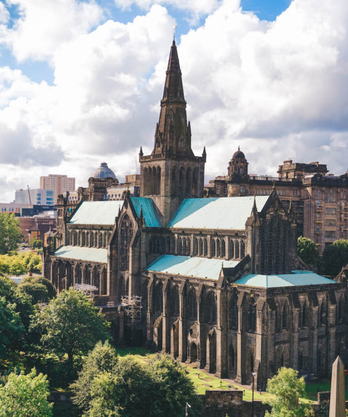 The Glasgow Cathedral, viewed from a hill on the Necropolis.