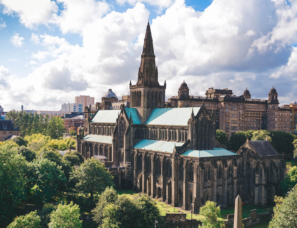 The Glasgow Cathedral, viewed from a hill on the Necropolis. 