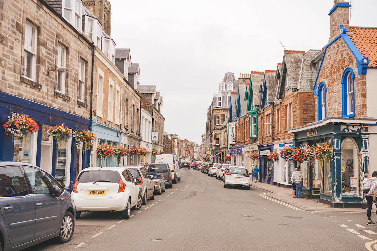 The main shopping street in North Berwick, Scotland. 