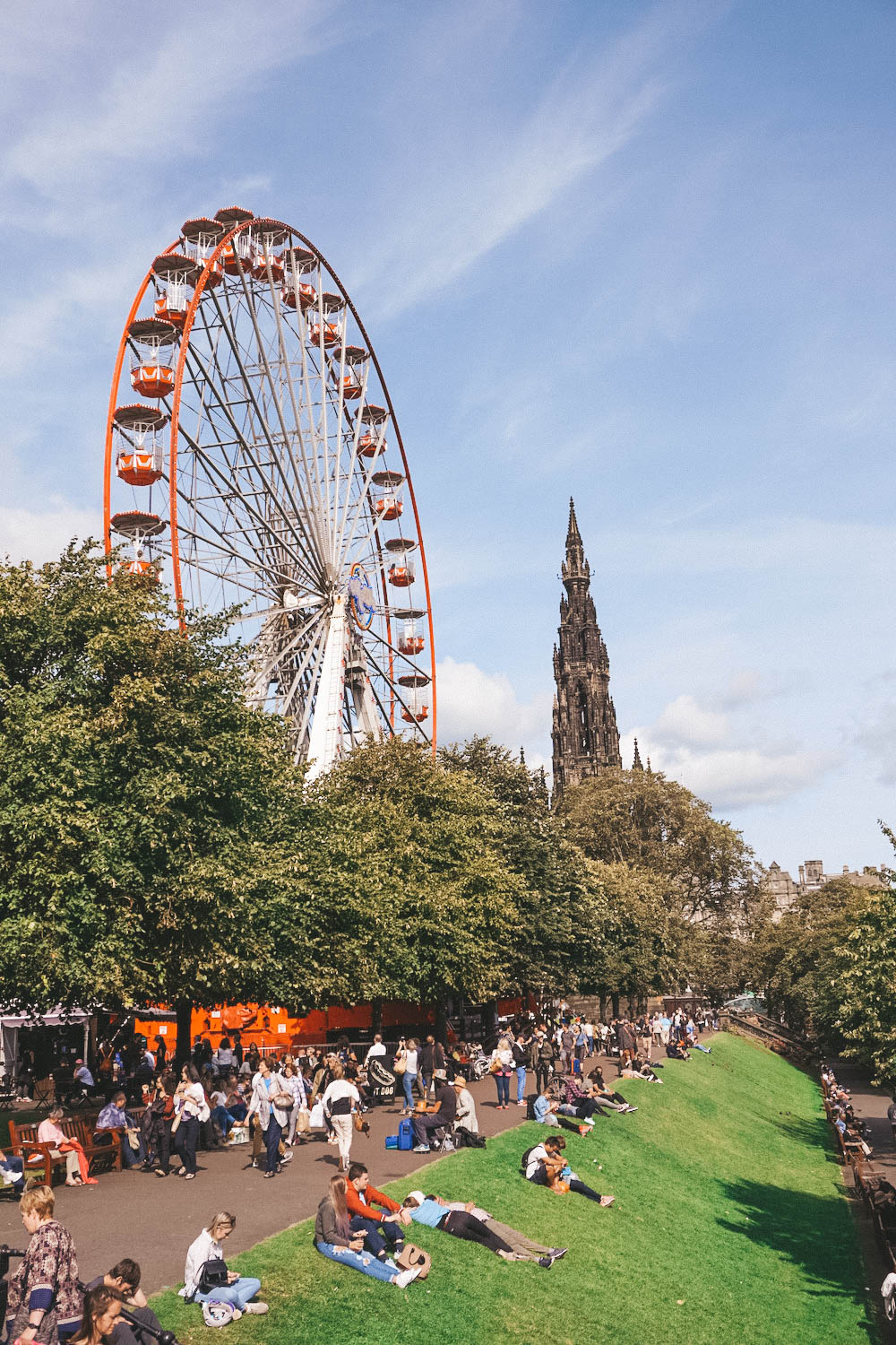 The ferris wheel and hills of Princes Street Garden in Edinburgh. 