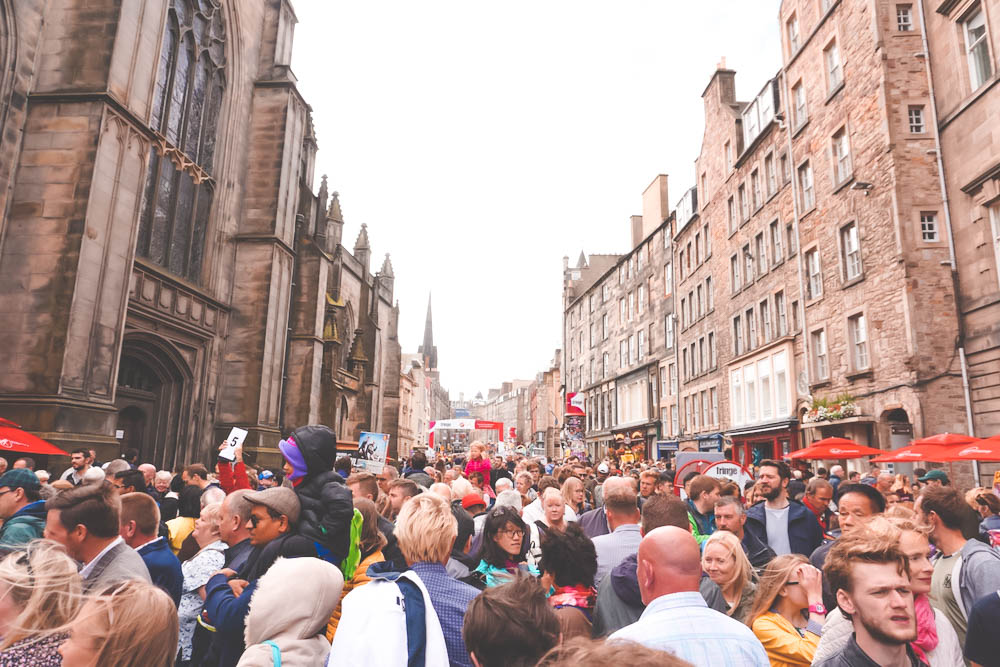 Lots of people packed onto the Royal Mile in Edinburgh. 
