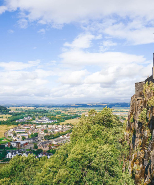 A view of the walls of Stirling Castle and the town beyond.
