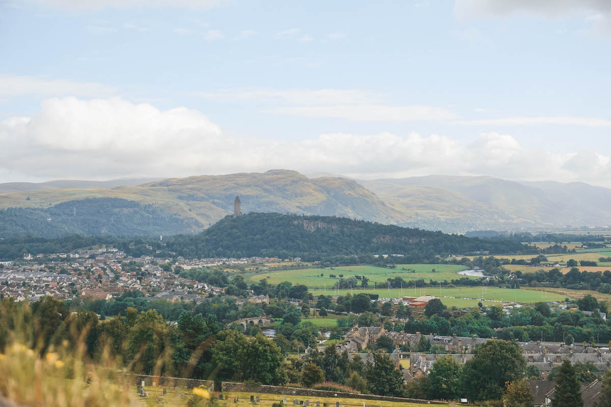 The Wallace Monument in Stirling, seen from afar. 