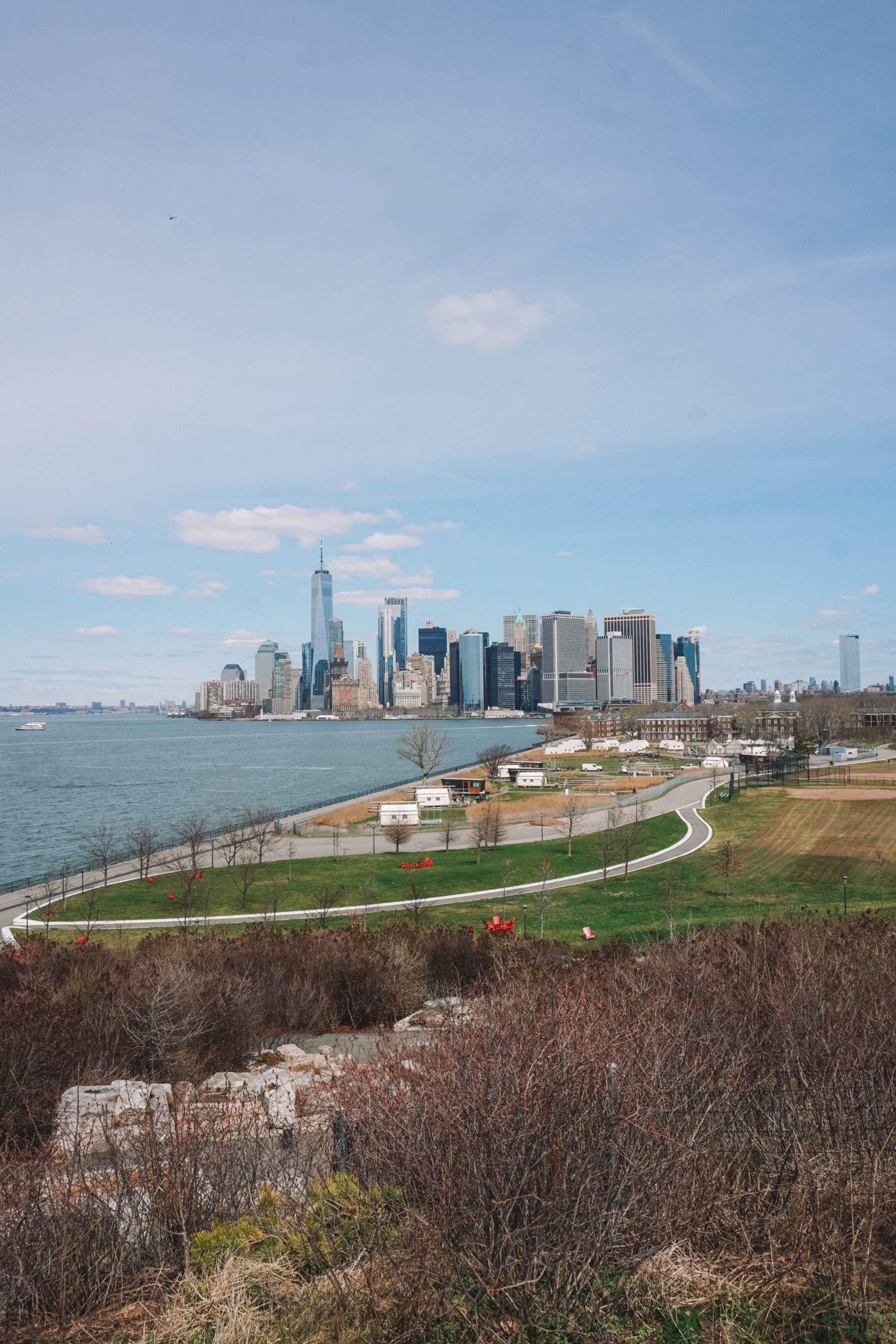 View of Governors Island and Manhattan skyline from The Hills.