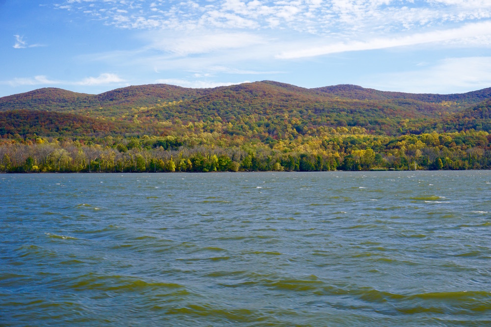 View of the Hudson River, with the Hudson Highlands in the background