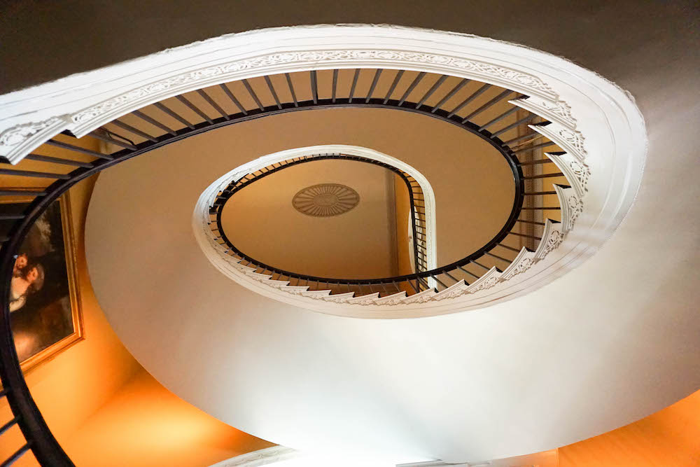 A view up the spiral staircase in the Nathaniel Russel House in Charleston, SC. 