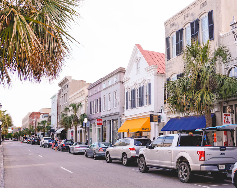 Storefronts along King Street in Charleston, SC 
