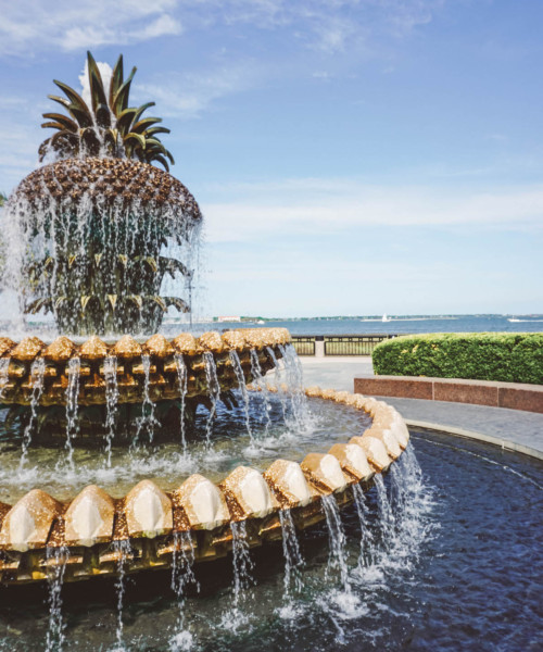 Charleston's Pineapple Fountain on a sunny day.