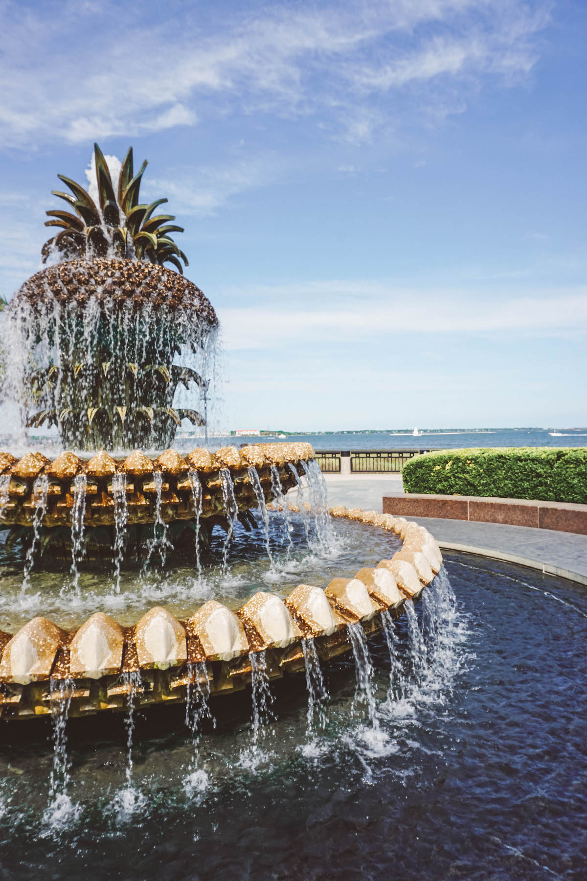 Charleston's Pineapple Fountain on a sunny day. 