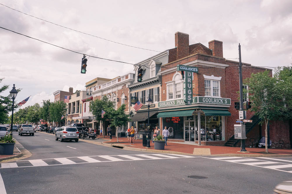 View down Main Street in Fredericksburg. 