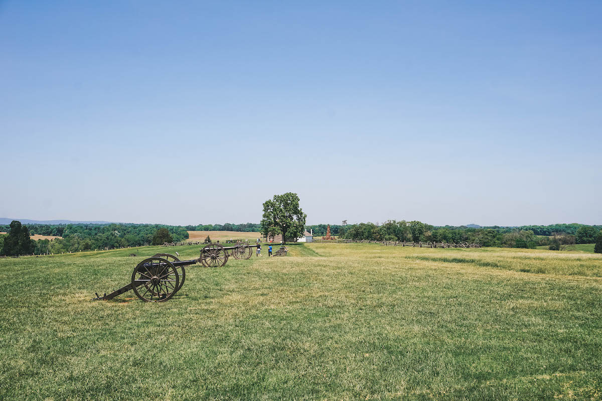 Cannons on open field that was once a battlefield. 
