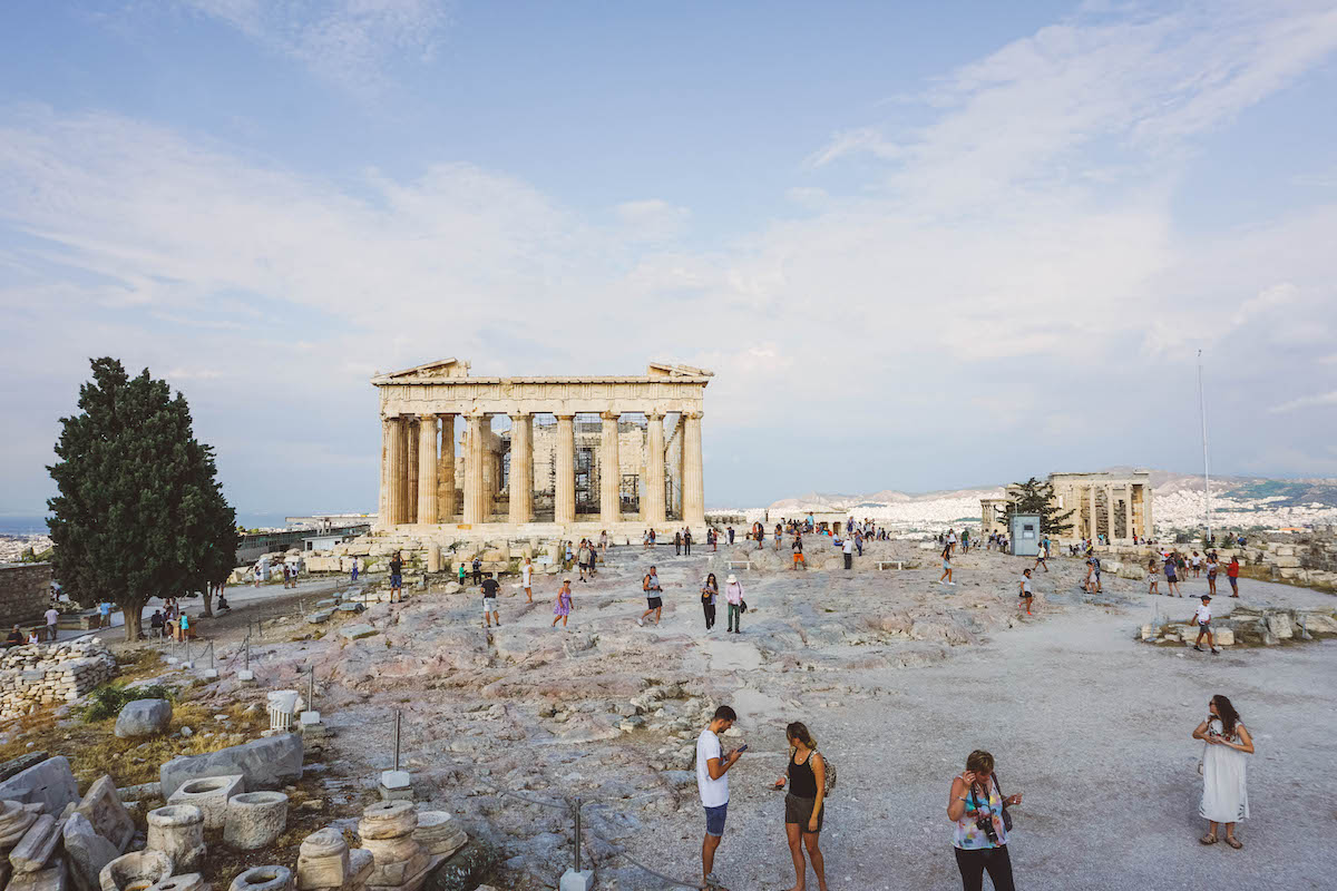 The ruins of the Parthenon atop Acropolis Hill.