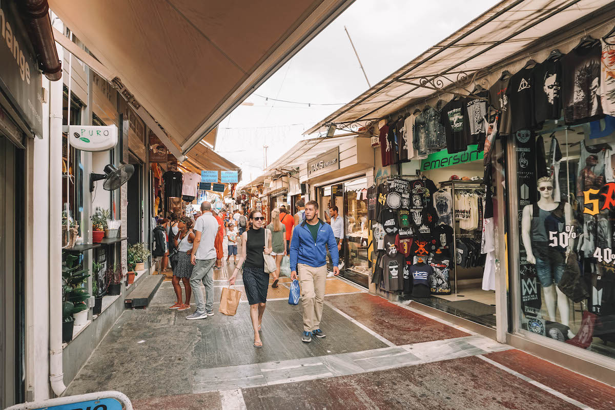 A shopping street in Athens, Greece. 