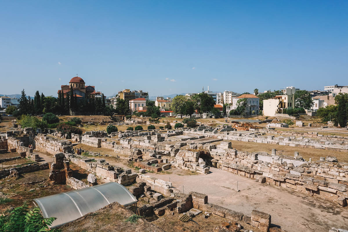 A view of the Kerameikos Archaeological Site in Athens, Greece. 