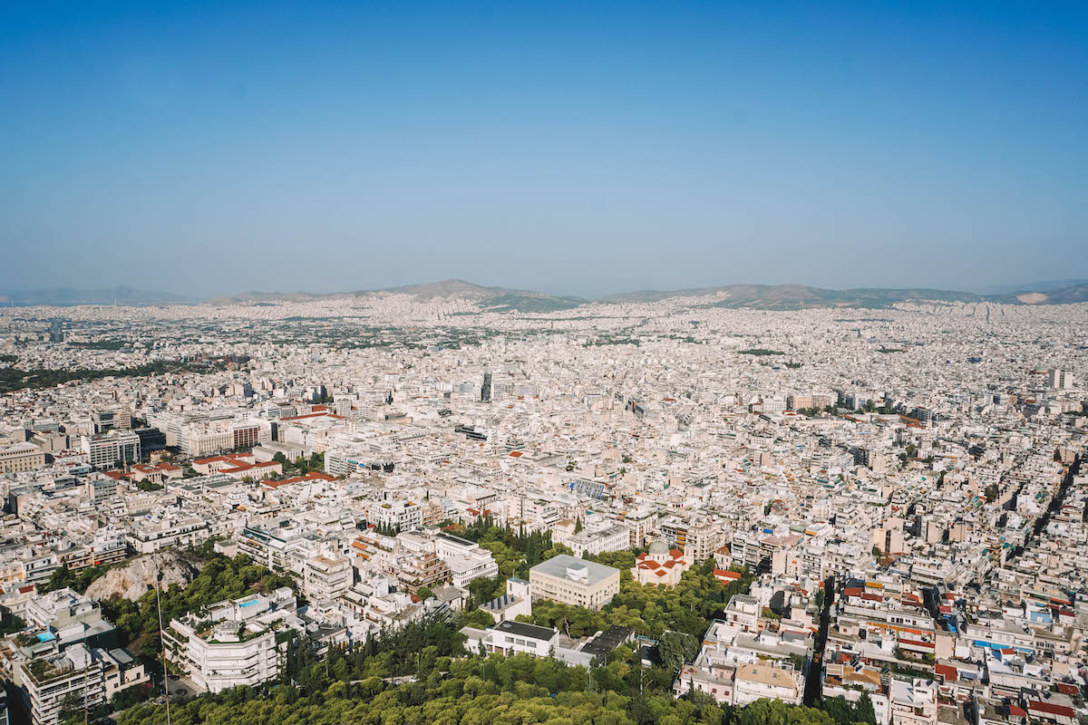 A birds eye View of Athens from the top of Mount Lycabettus.