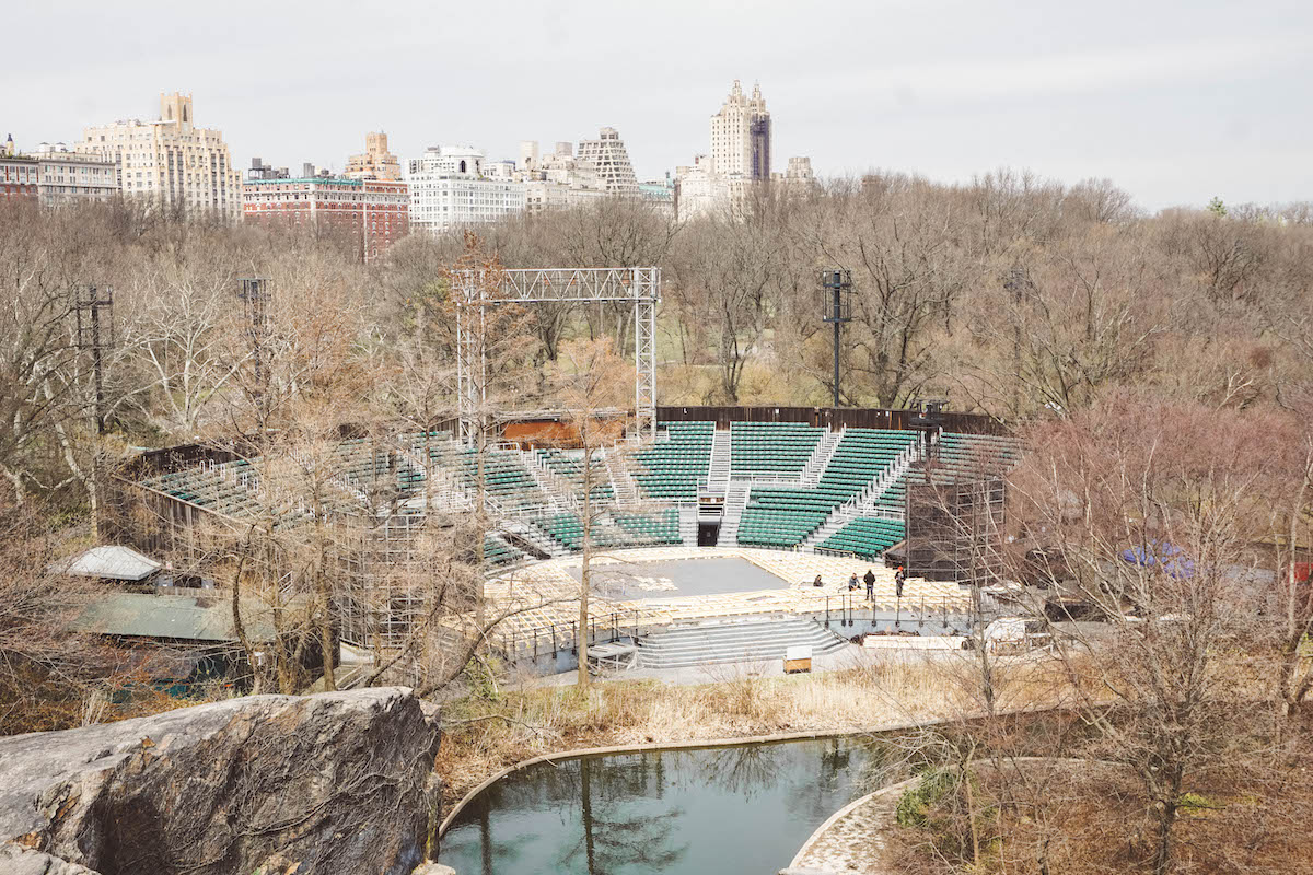 The Delacorte Theatre in Central Park, in the winter.