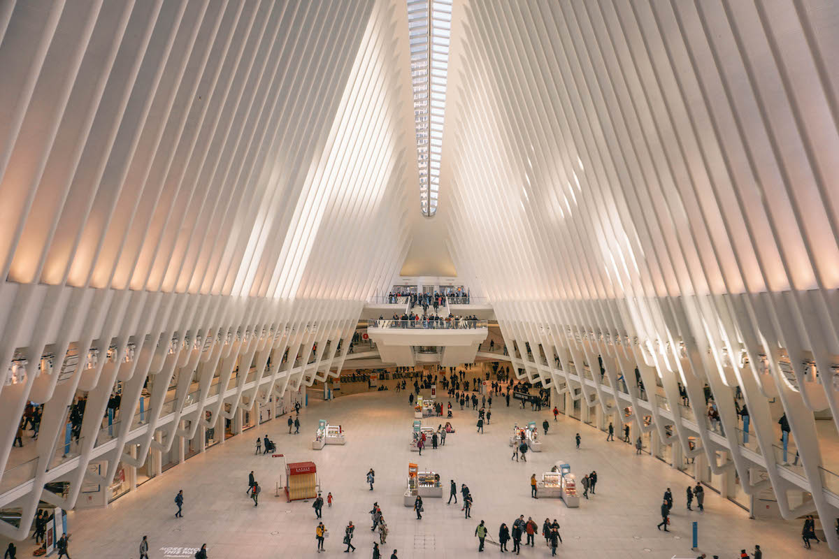 Inside the Oculus shopping center in NYC. 