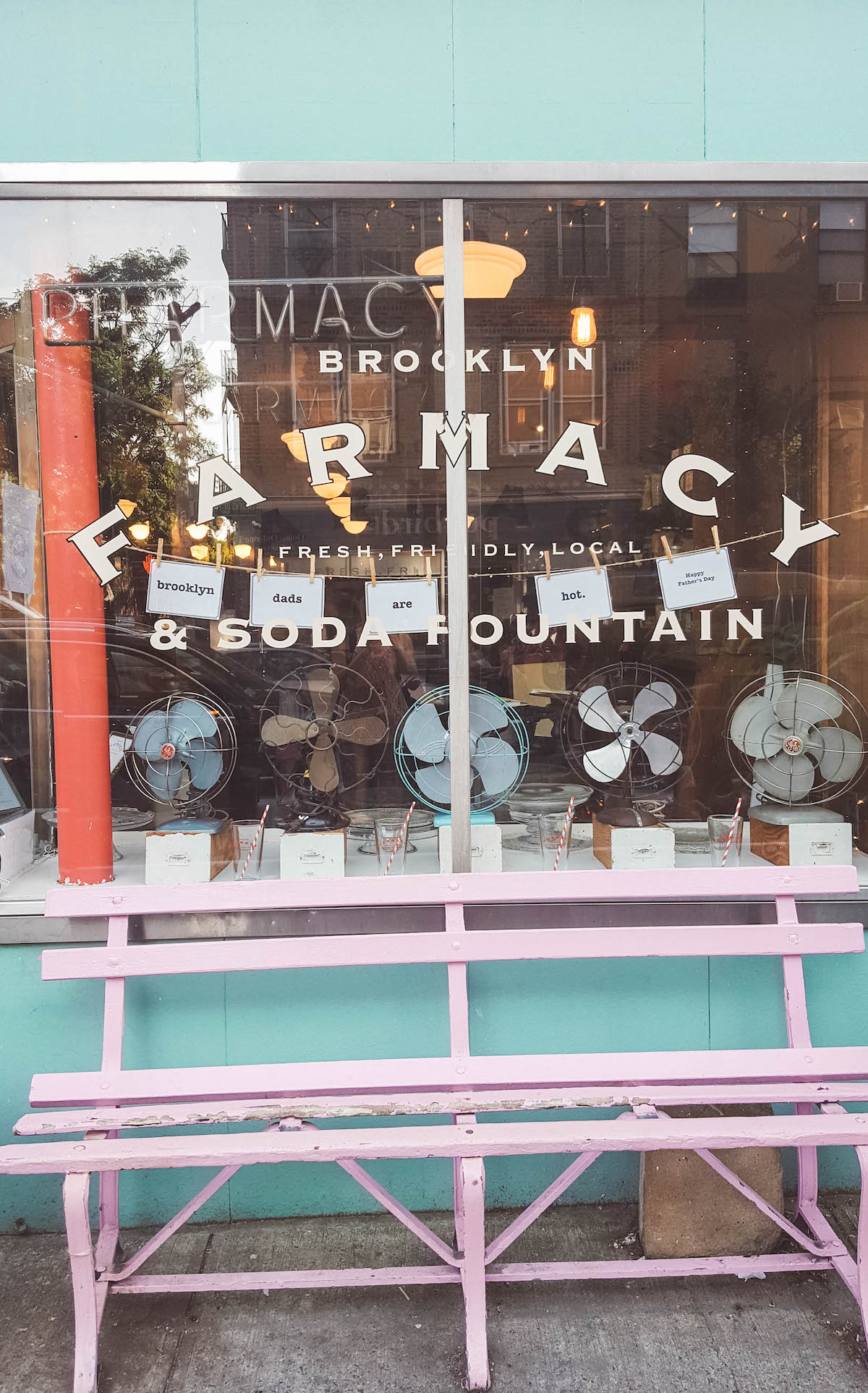 Window of the Brooklyn Farmacy soda shop
