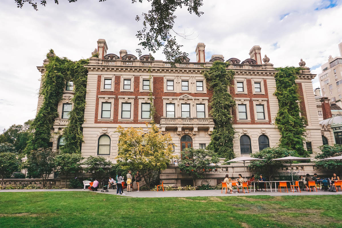 Courtyard of the Cooper Hewitt Design Museum in NYC, on a sunny day