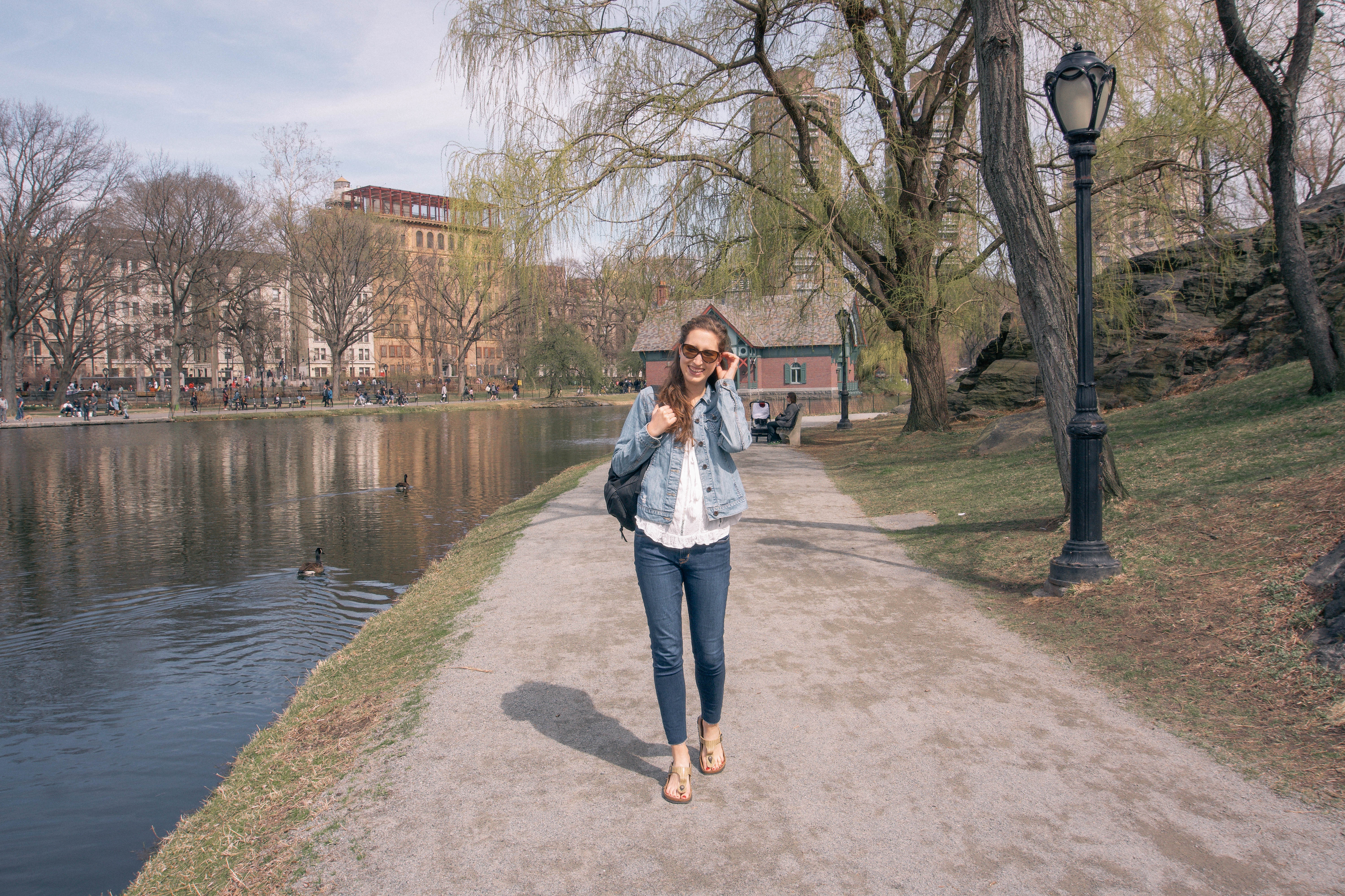 Woman walking on path in Central Park North