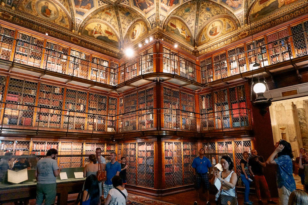 Inside the library of the Morgan Library & Museum. 