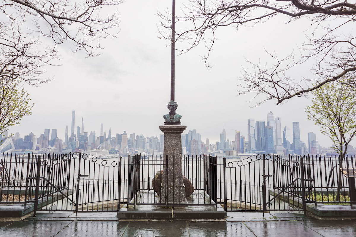The Hamilton-Burr dueling grounds in Weehawken, NJ on rainy day