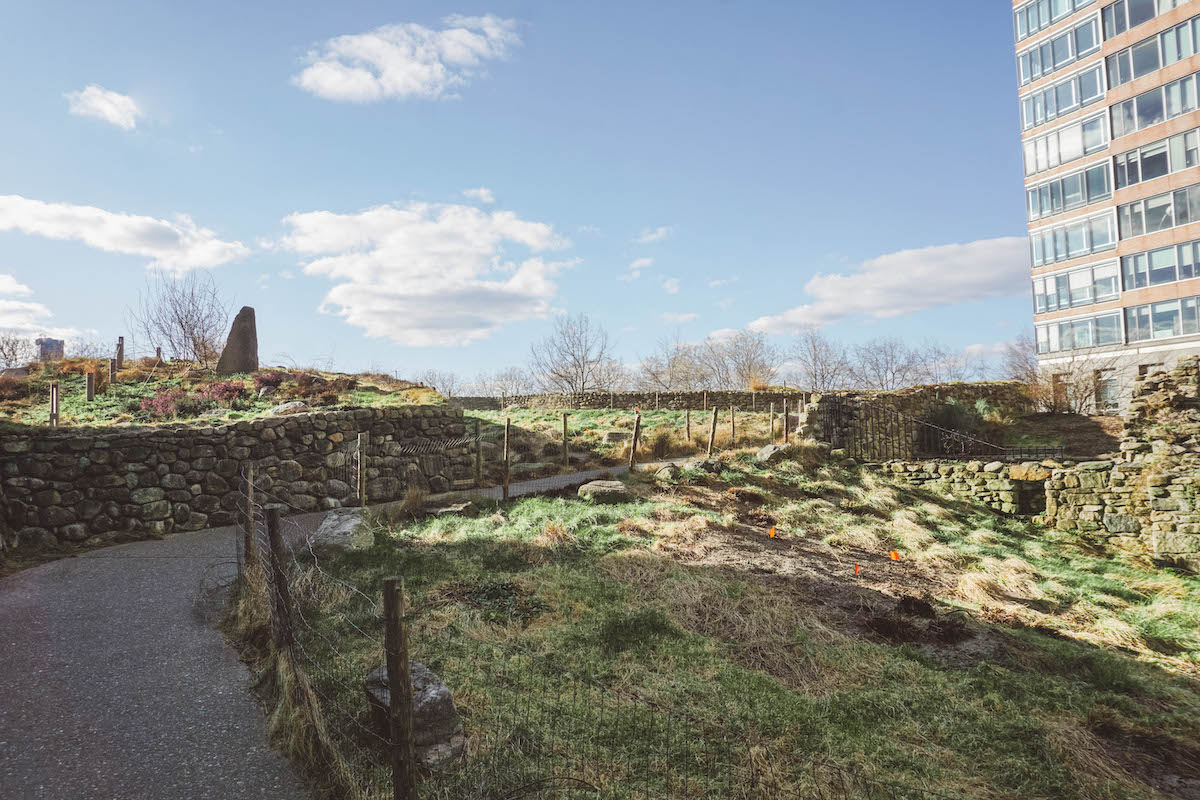 The Irish Hunger Memorial in NYC on a sunny winter day