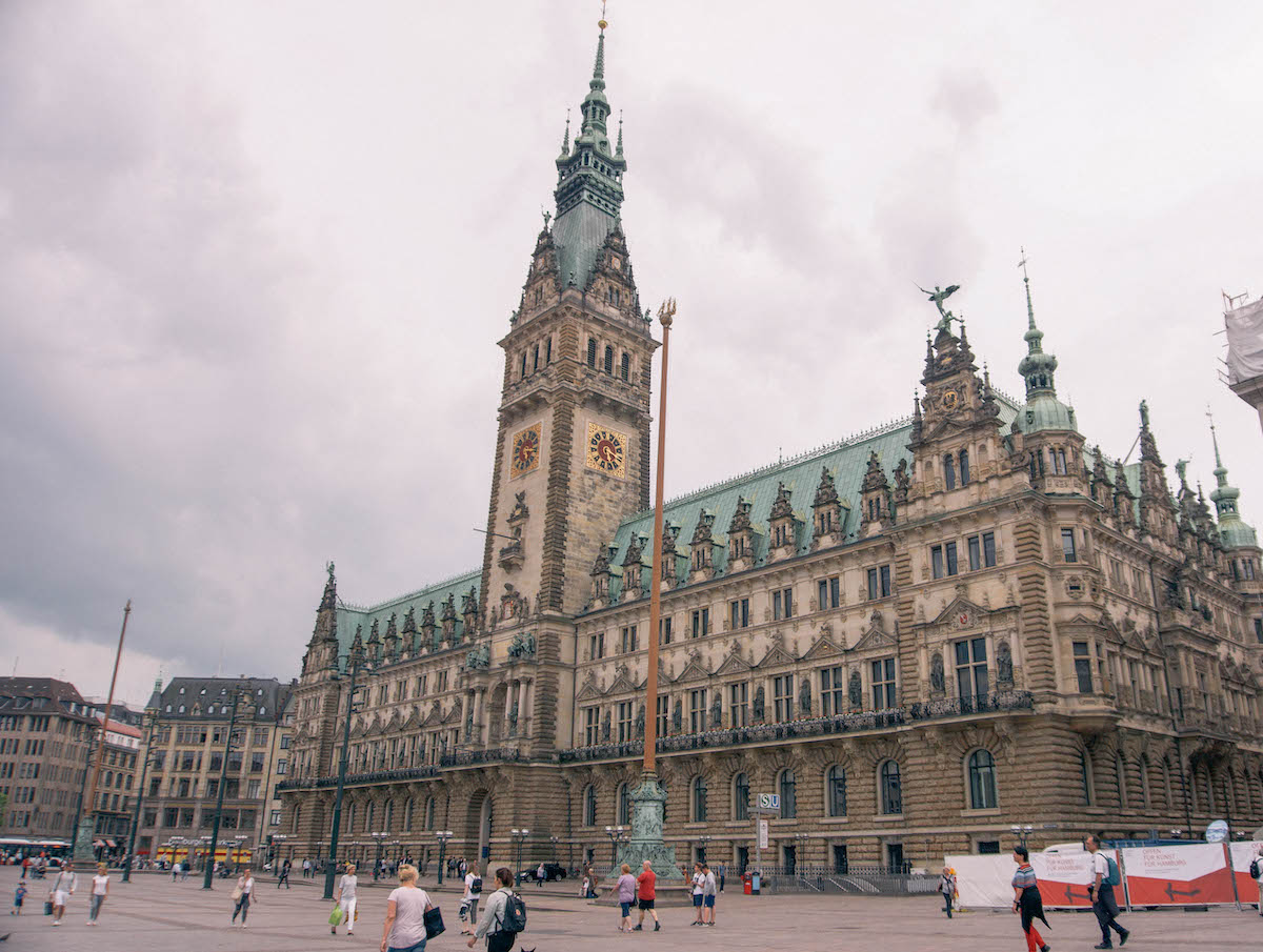 exterior of Hamburg's city hall and marketplace
