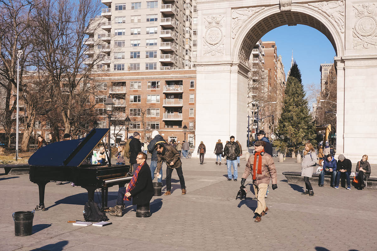 Christmas tree under the arch at Washington Square Park in NYC. 