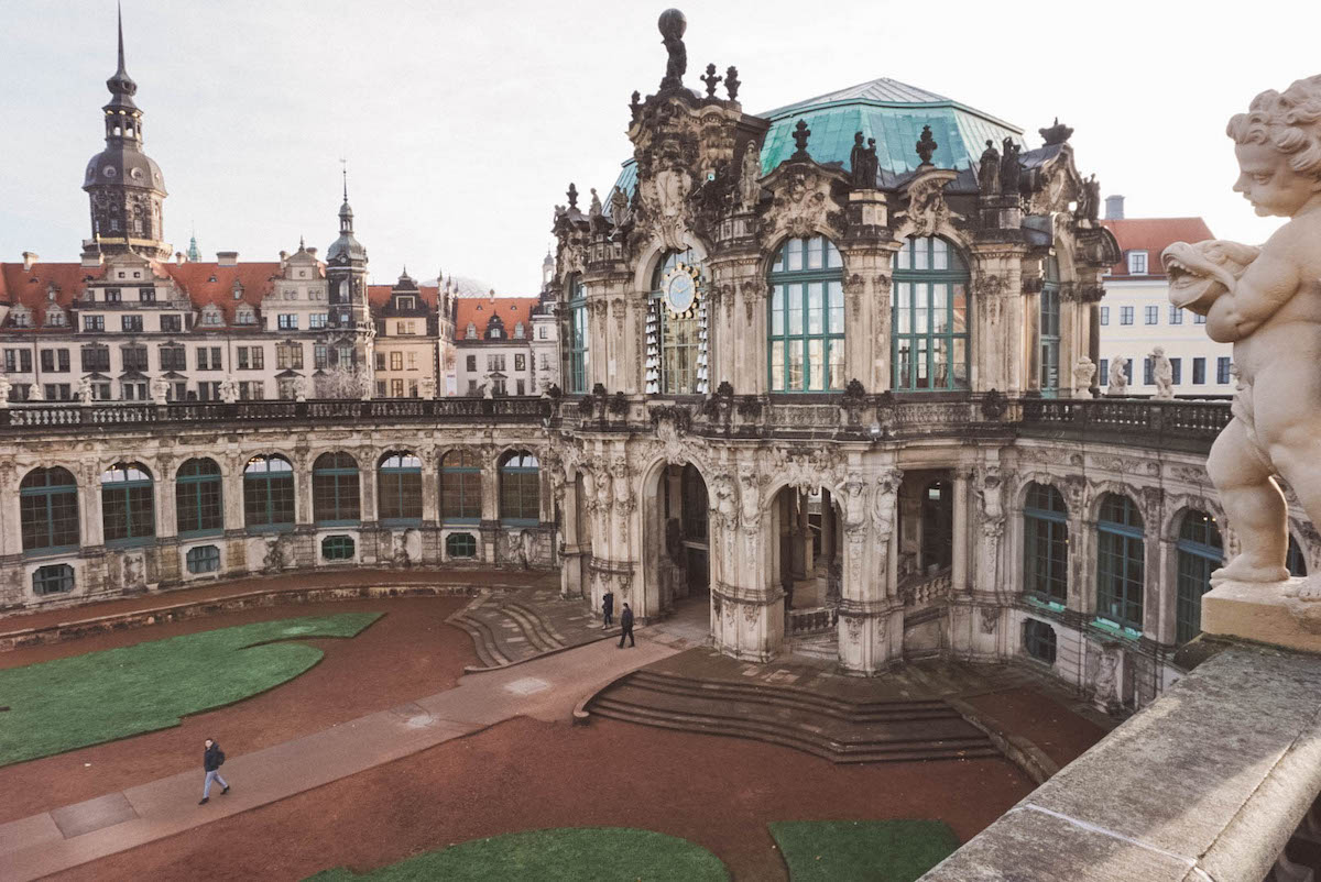 The Zwinger Palace and Glockenspiel on a cloudy day 