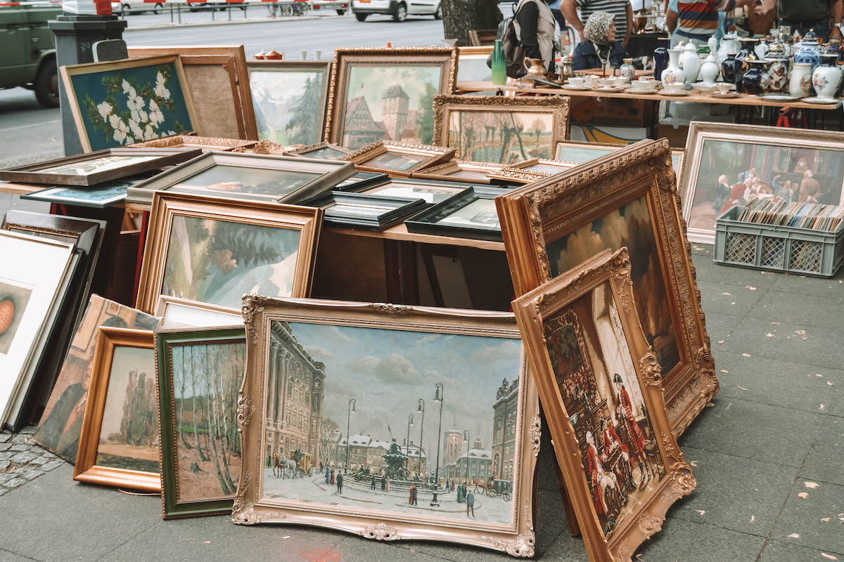 Old paintings at a flea market in Berlin. 