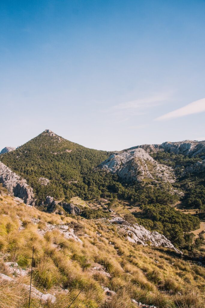 A mountain view along the Barranc de Biniaraix hiking trail.