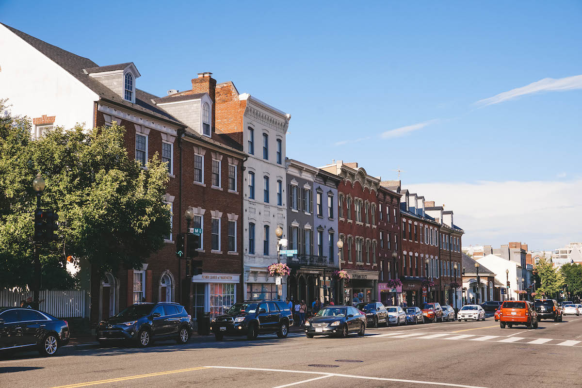 The main shopping street in Georgetown, DC. 