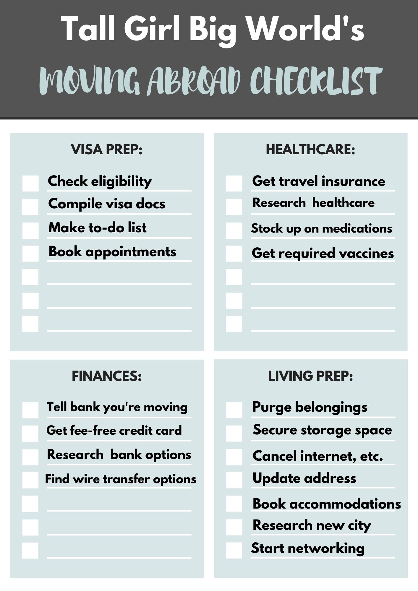 Moving to another country is more complicated than it initially seems. Here's a moving abroad checklist to ensure you have a stress-free move!