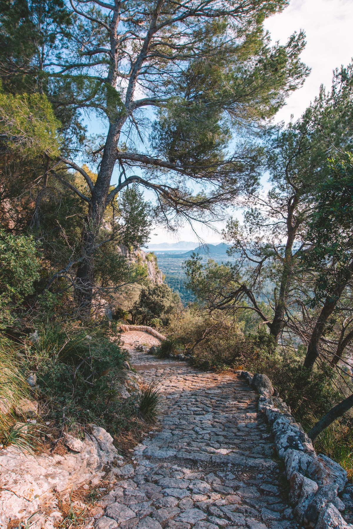 A stone path leading to the Santuari del Puig de Maria, in Polença.