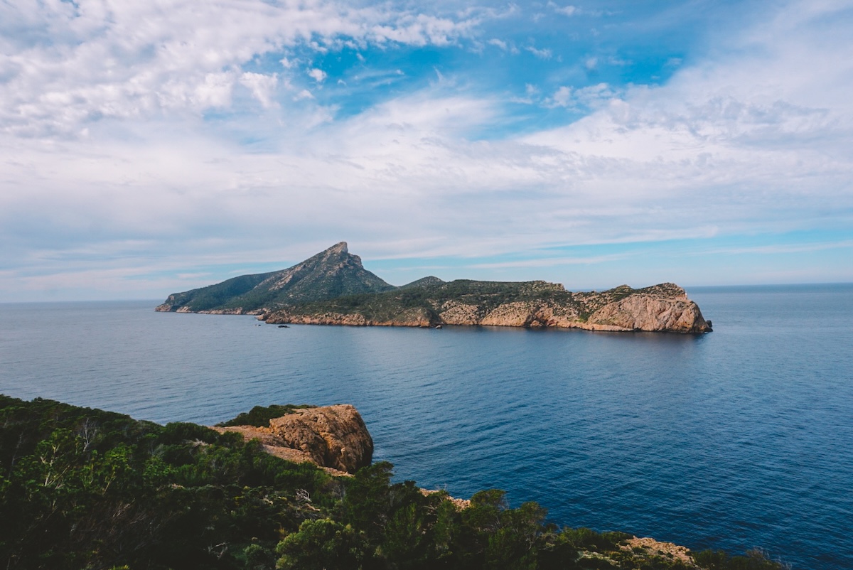 View of Dragon Island from a hiking path near Sant Elm, Mallorca.