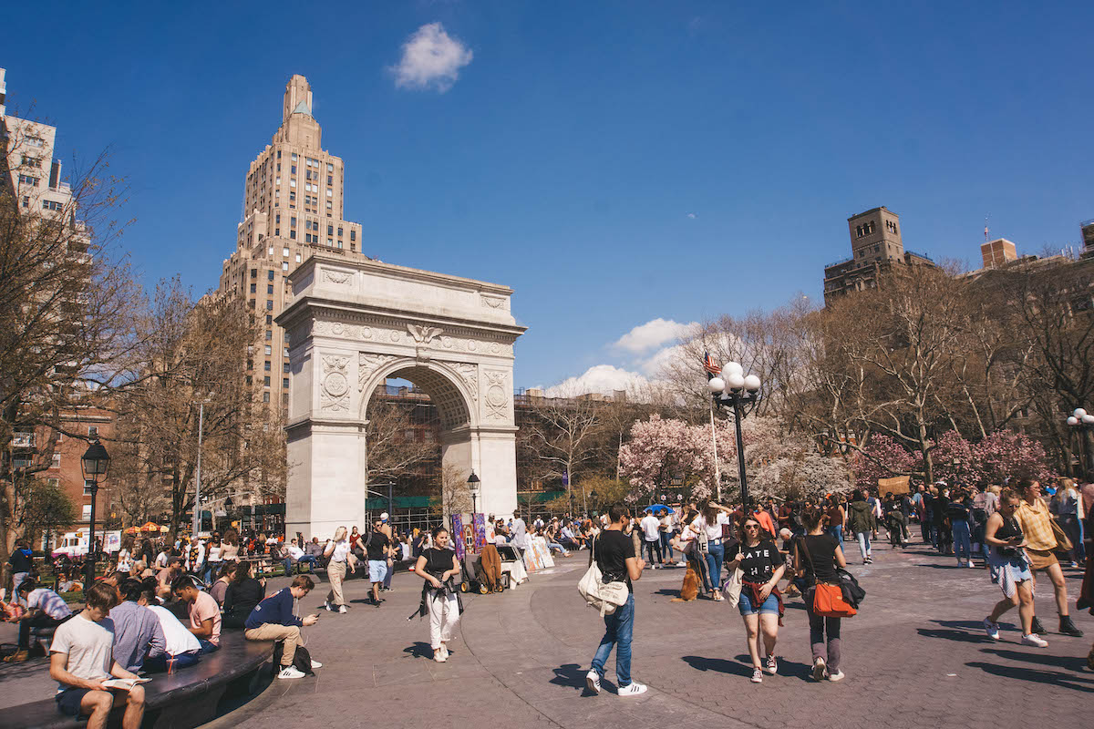 Washington Square Park in NYC, in the springtime