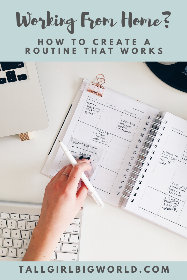 Struggling to create a sustainble working from home routine? Don't fret, it took me a while to figure it out too! Here's how to create a WFH routine that actually works. #WFH #workfingfromhome #homeoffice