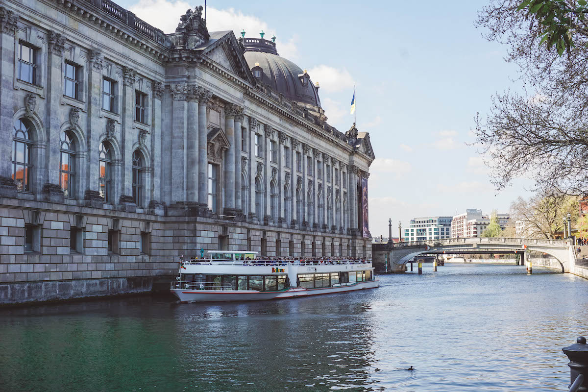 A river boat cruising along the Spree near the Bode Museum. 