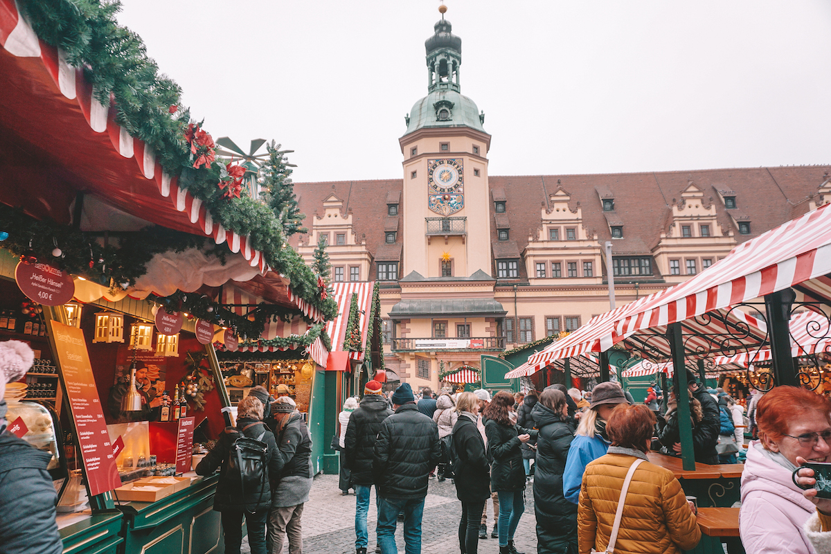 Leipzig Town Hall with Christmas market in front