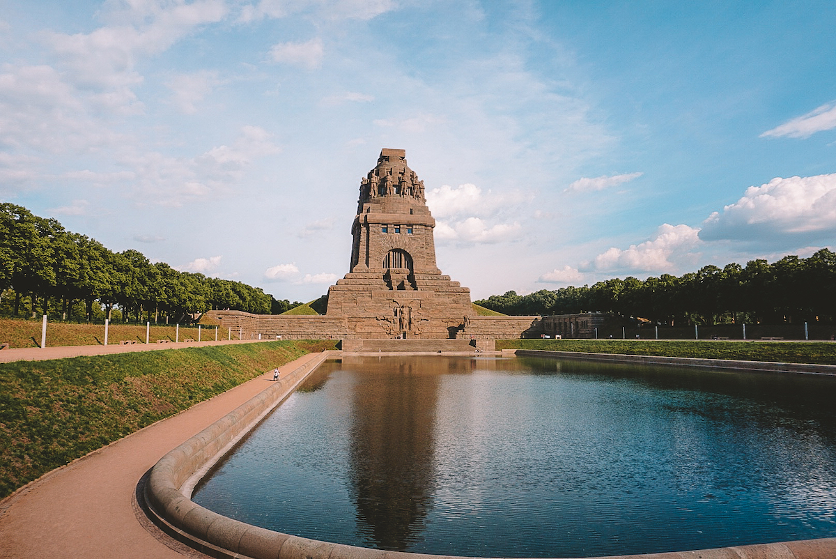The large memorial and reflecting pond at the Memorial to the Battle of the Nations