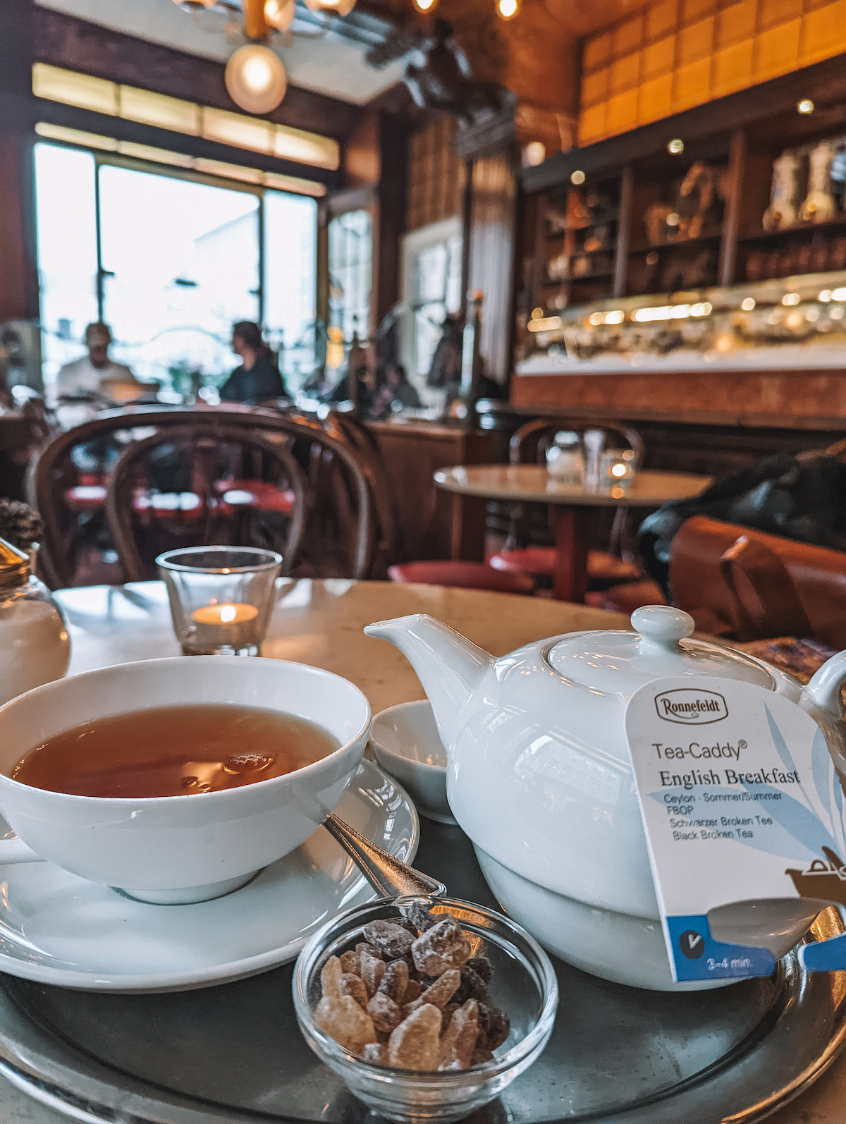 A pot of tea on a table at Kaffeehaus Riquet.