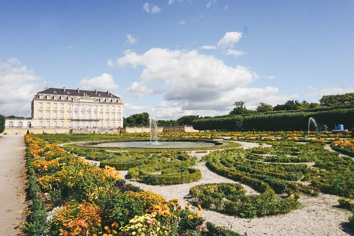 Gardens behind Augustusburg Palace in Brühl, Germany. 